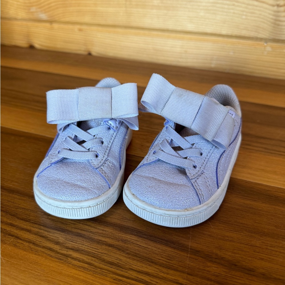 Puma infant 4 light purple lavender sparkly tennis shoes sneakers girls bow baby